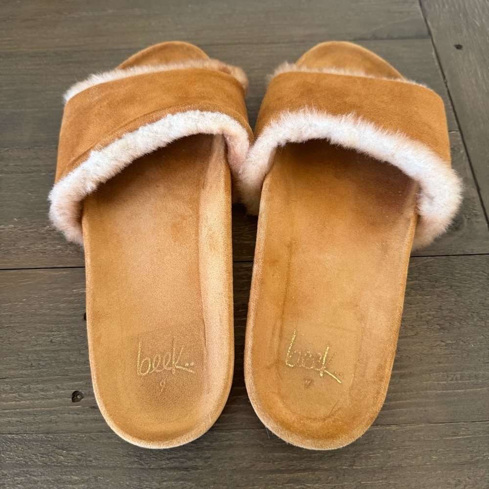 Beek Gallito Shearling Sandals Carmel Color Suede Slide Women’s Size 9 - Picture 8 of 14